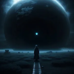 Moonlit fantasy planet in outer space