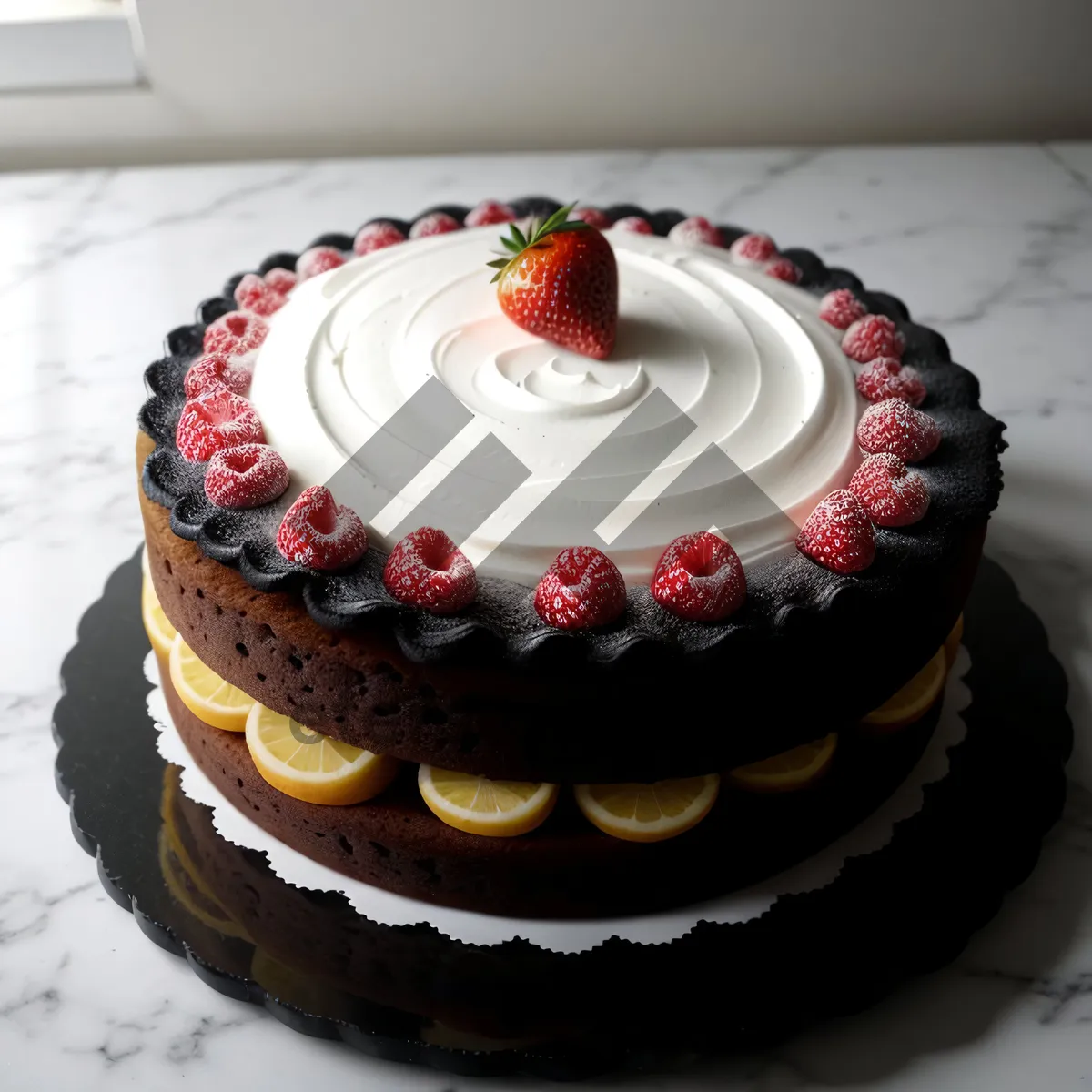 Picture of Sweet Berry Cake with Creamy Frosting and Berries