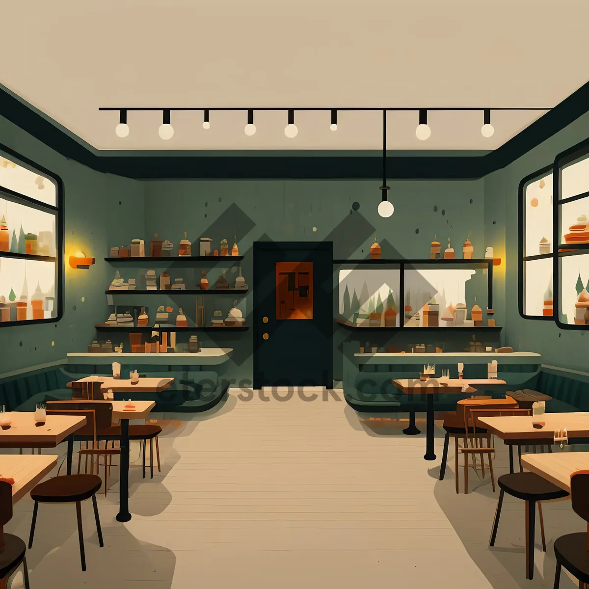 Picture of Modern restaurant interior with elegant furniture and lighting