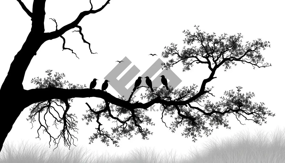 Picture of Silhouette Oak Tree on Sky Background