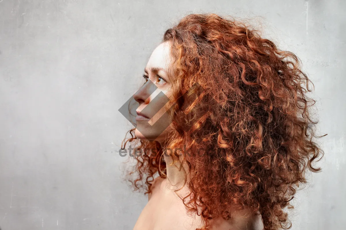 Picture of Beautiful brunette model posing for fashion shoot with wig