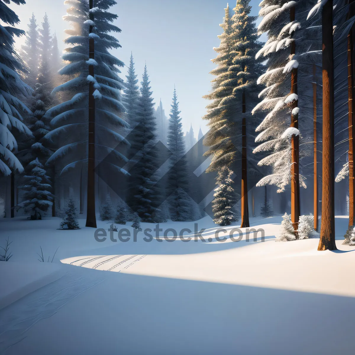 Picture of Winter Wonderland: Majestic Forest under snowy mountain