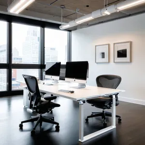 Modern luxury office interior with wood furniture and lamp