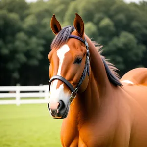 Majestic Thoroughbred Stallion Grazing in Rural Pasture