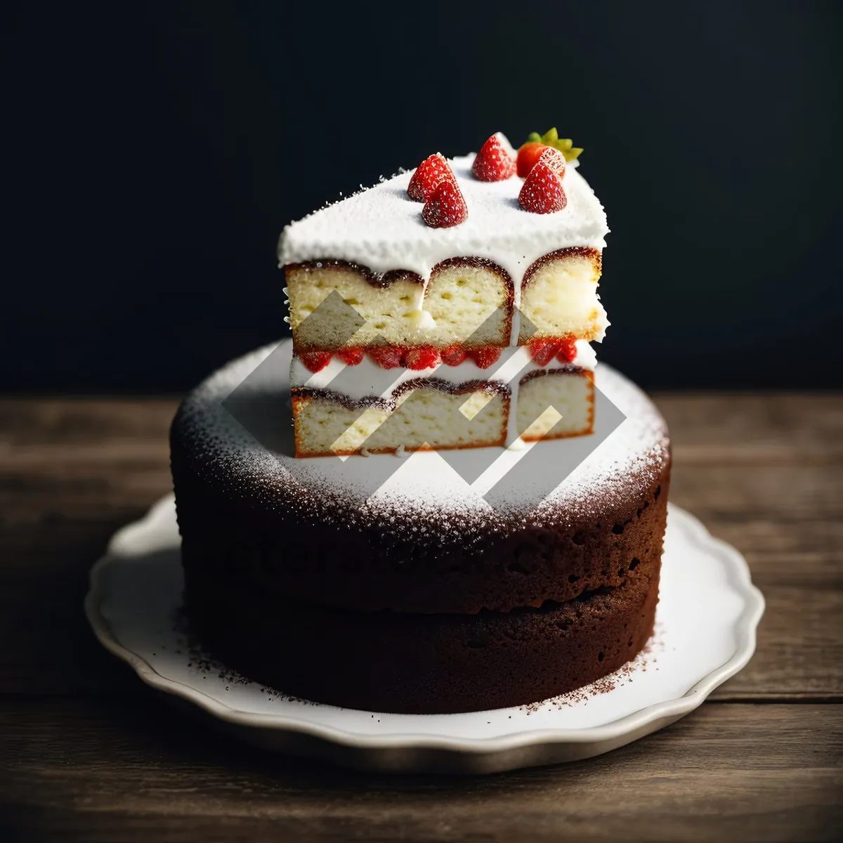 Picture of Delicious breakfast cake with fruit and cream