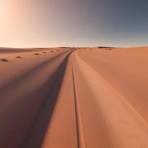 Dune Desert Landscape Road under Sunny Sky