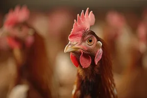 Farm Bird with Beautiful Feathers and Intense Eyes