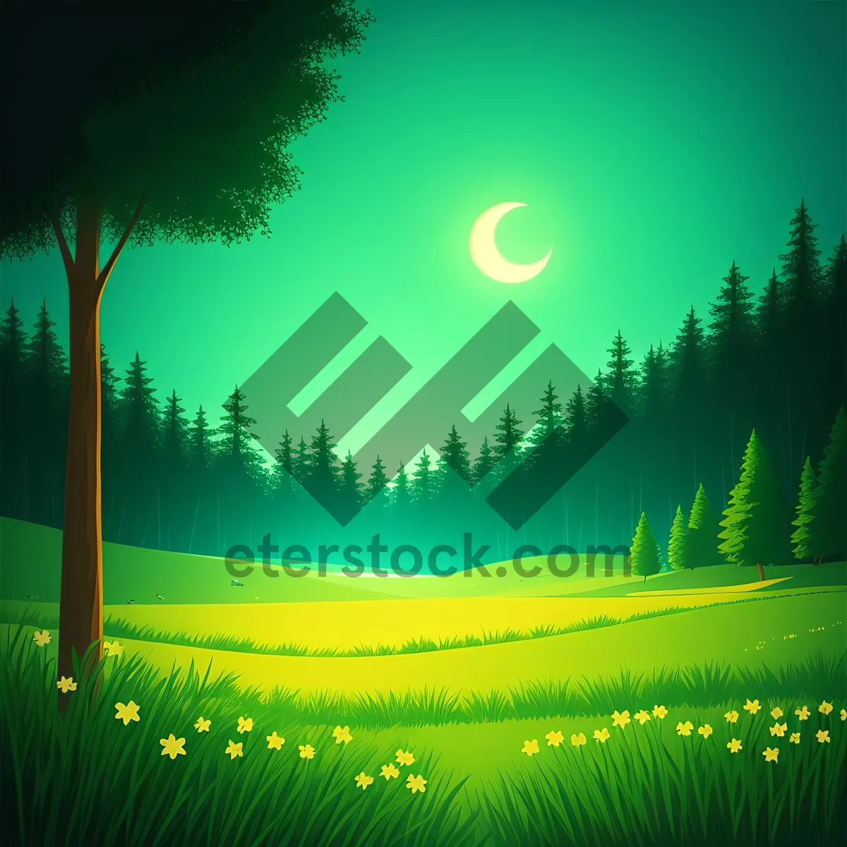 Picture of Radiant Winter Starlight: Festive Moonlight and Snowflakes