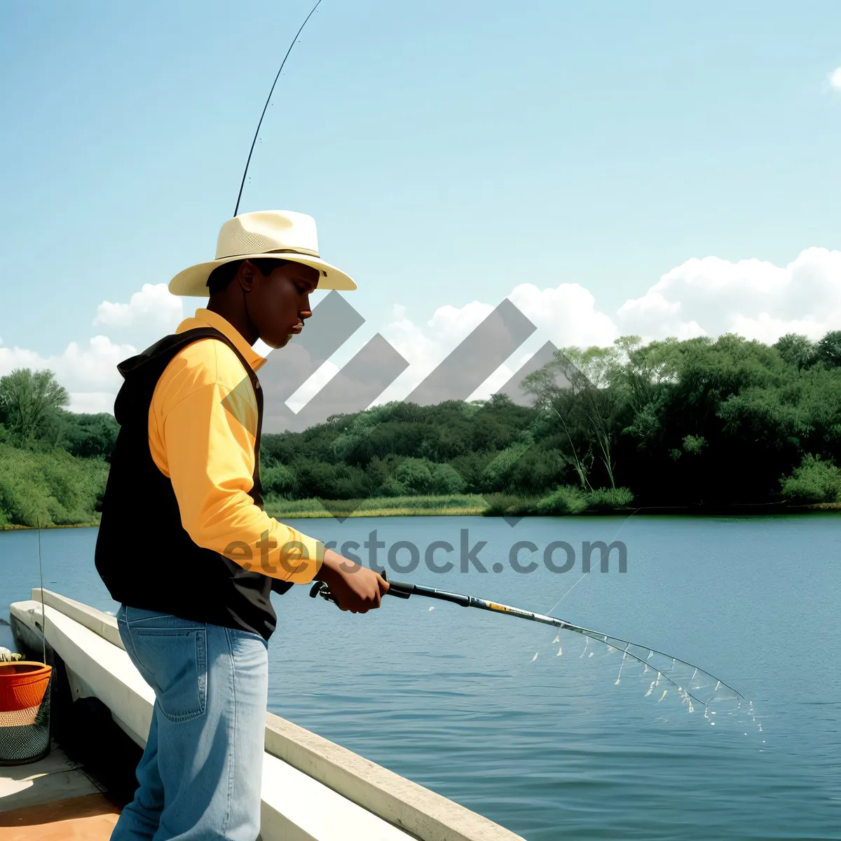 Picture of Active Fisherman with Fishing Gear on a Boat