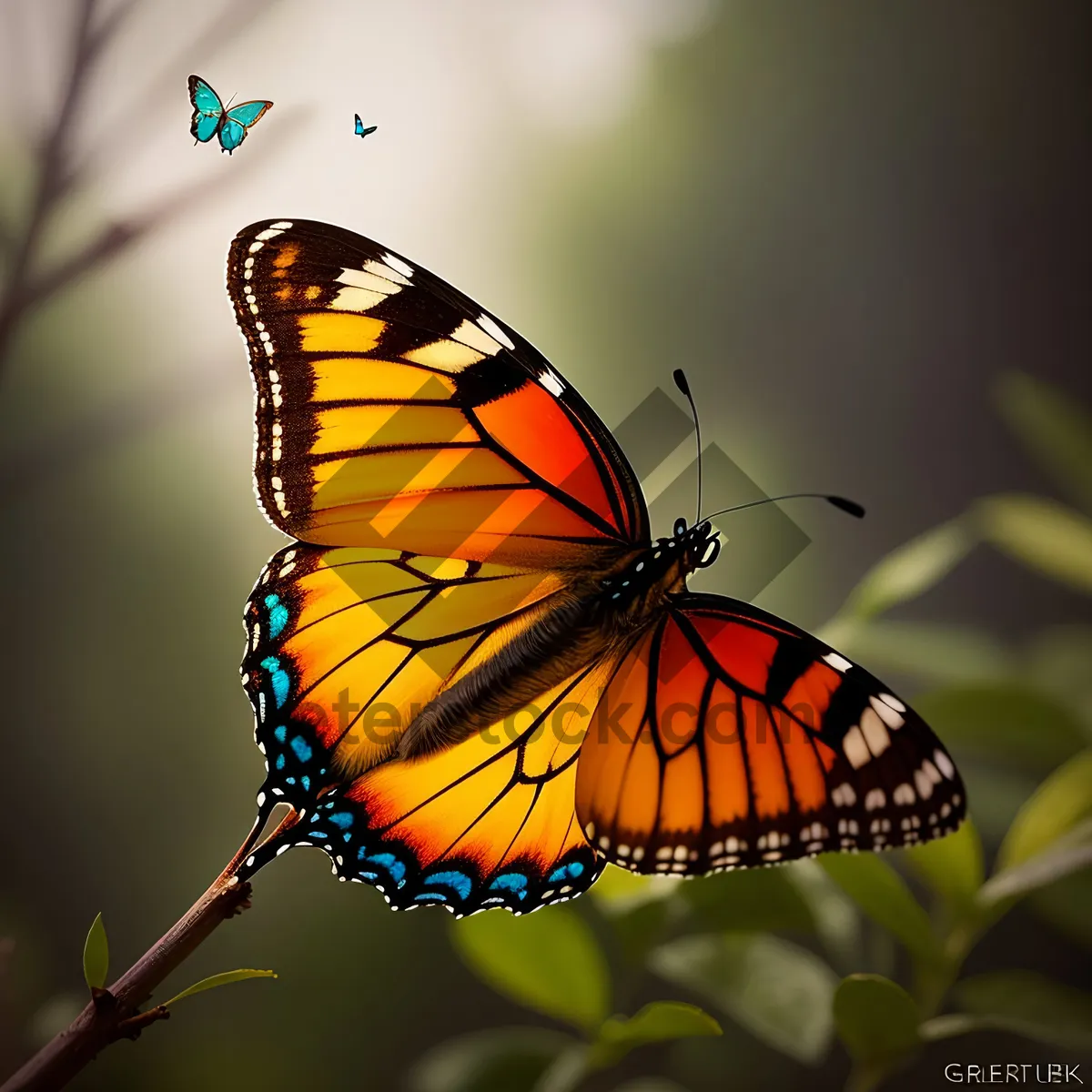 Picture of Vibrant Monarch Butterfly Soaring among Colorful Flowers