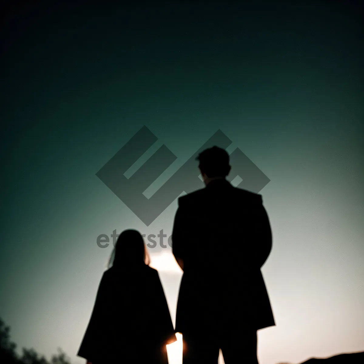 Picture of Romantic Sunset Silhouette of Newlywed Couple