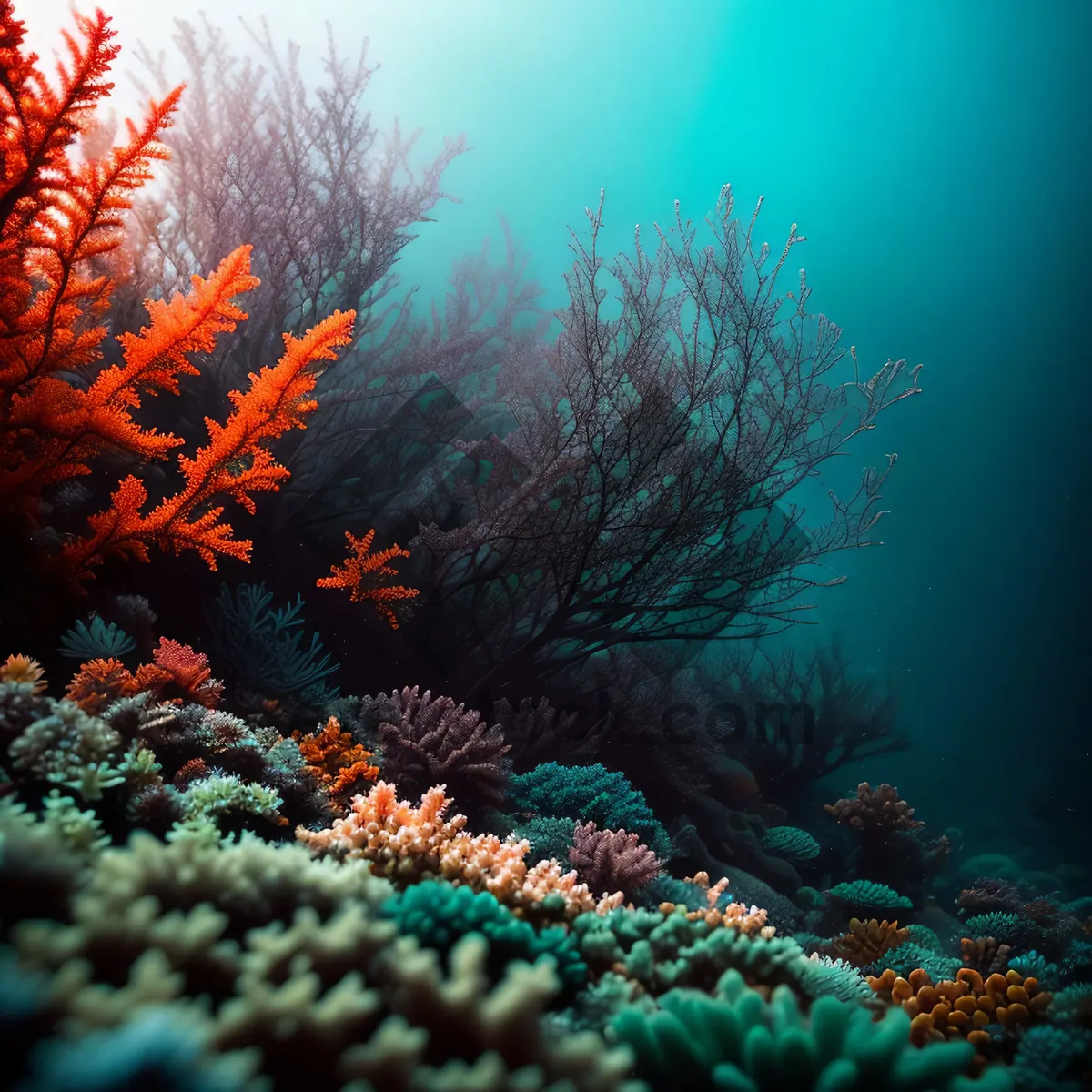 Picture of Colorful Coral Reef with Exotic Marine Life Underwater