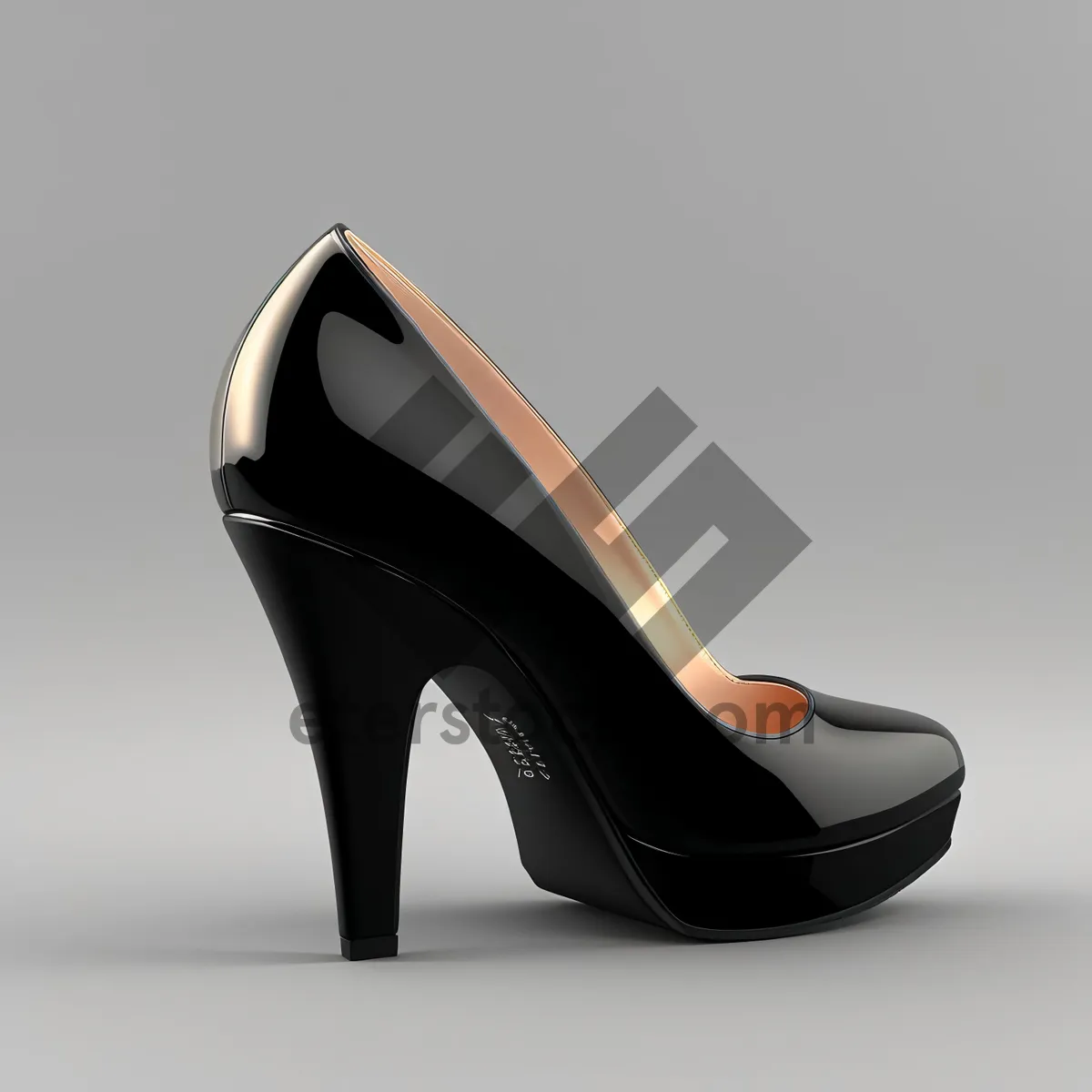 Picture of Elegant black stiletto heel sandal with lace detail.