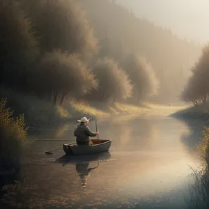 Sunset Serenity: Kayak gliding on calm waters.