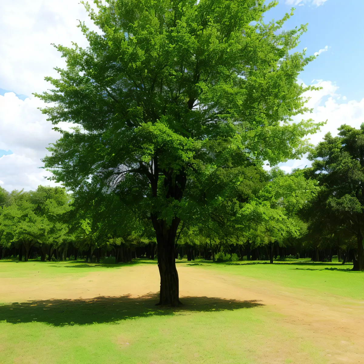 Picture of Idyllic Summer Landscape with Golf Course and Majestic Trees