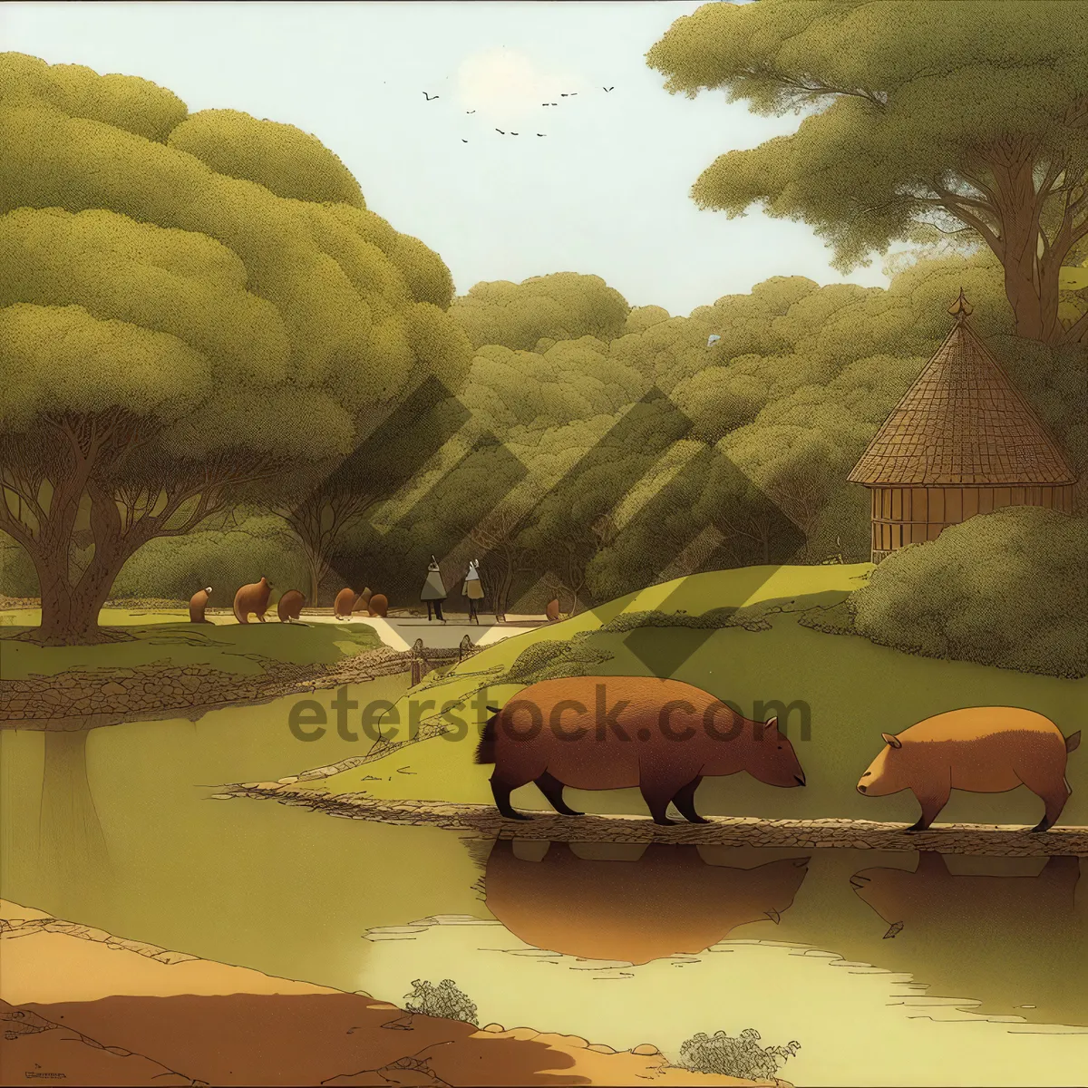 Picture of Beachside Water Buffalo Grazing in Serene Landscape