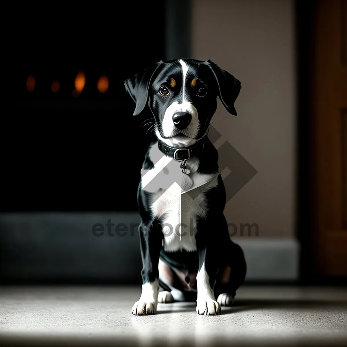 Picture of Adorable Black Terrier Puppy with Brown Collar