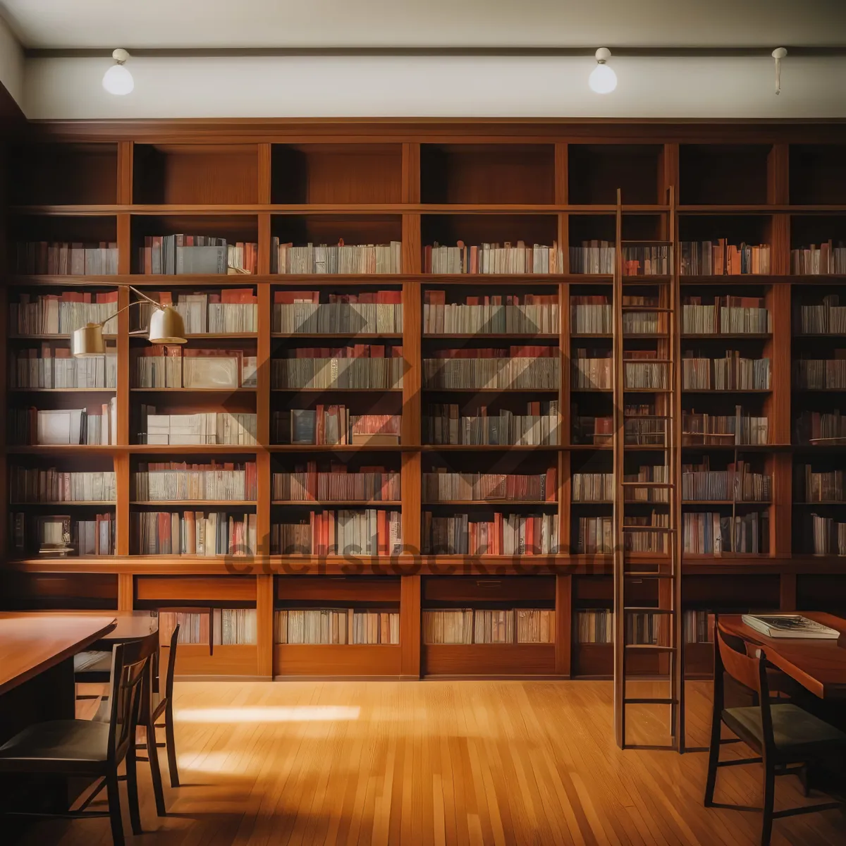 Picture of Modern Wood Chair in Home Library with Books