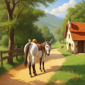 Rural Horse on Meadow - Summer Resort