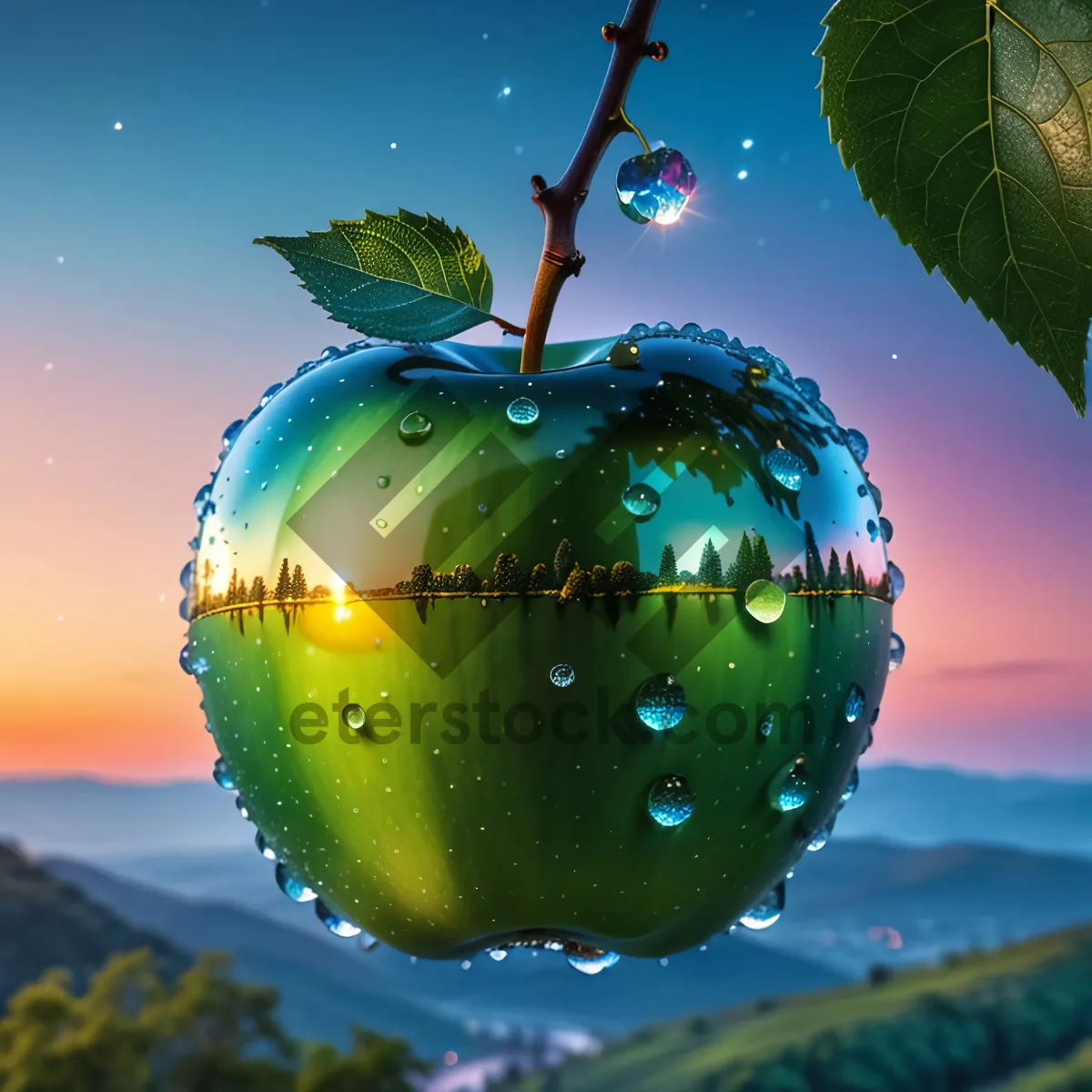 Picture of Golden Delicious Apple on World Flag Globe