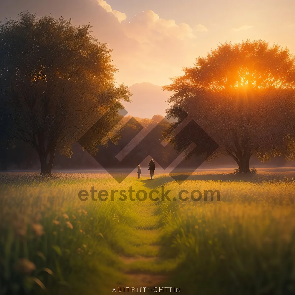 Picture of Vibrant Celestial Sunset Over Rural Meadow