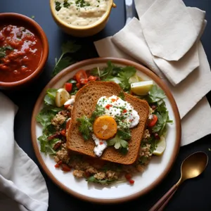 Healthy Vegetable Salad with Grilled Beef and Sauce