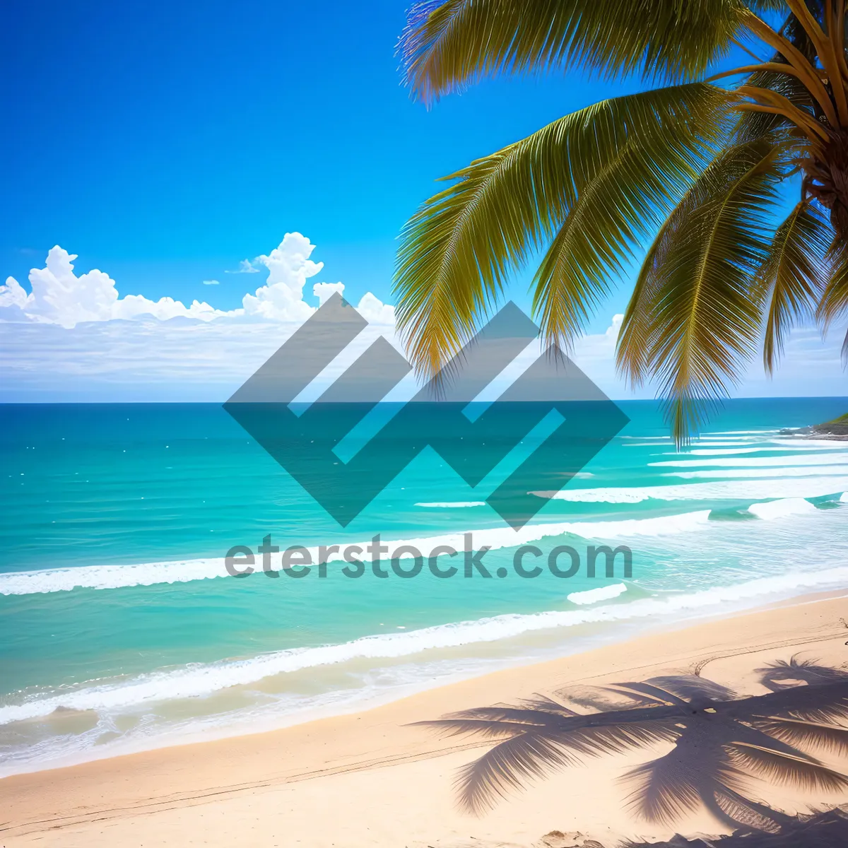 Picture of Turquoise Tropic Shore: Serene Beachscape with Palm Trees