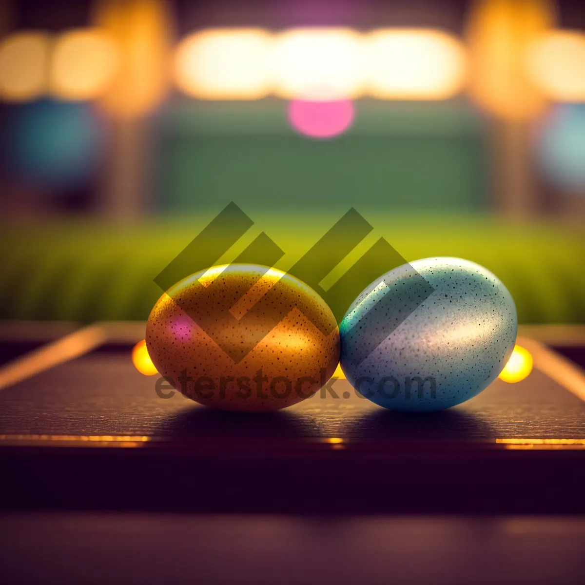 Picture of Colorful Billiard Ball Arrangement on Shiny Pool Table