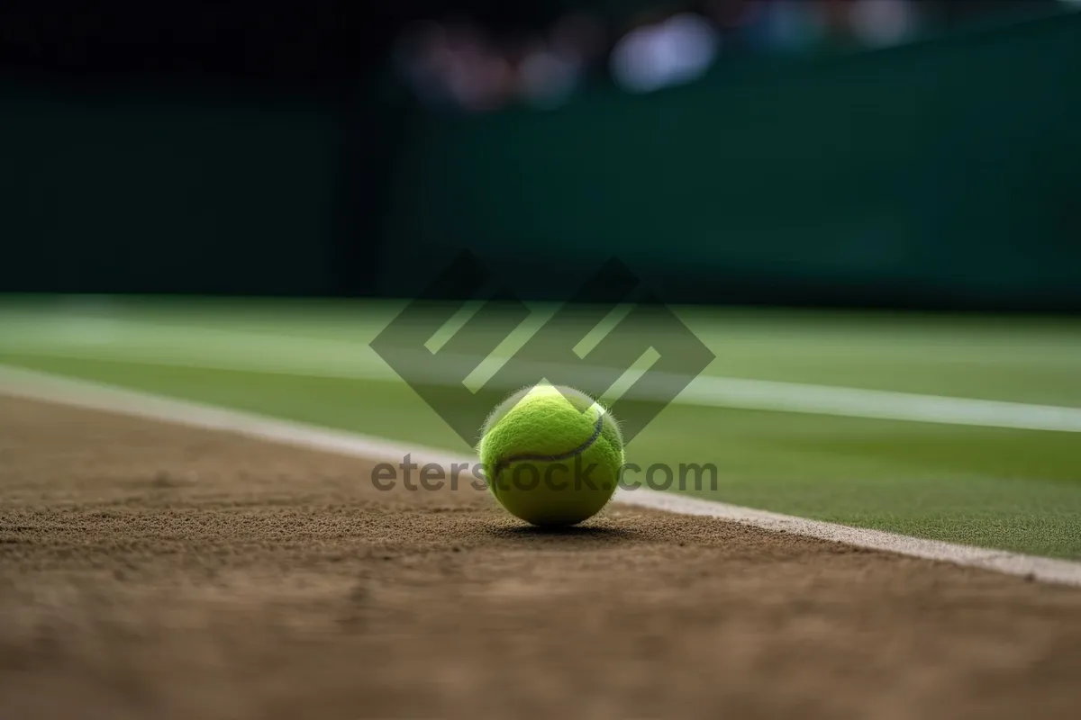 Picture of Yellow Tennis Ball and Racket on Court