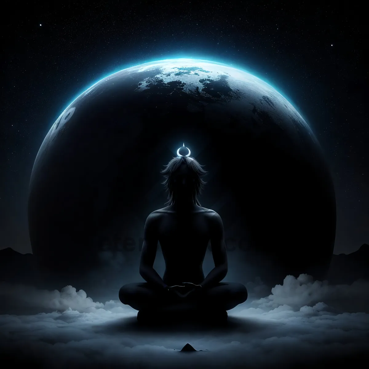 Picture of Dark Moonlit Celestial Body in Outer Space