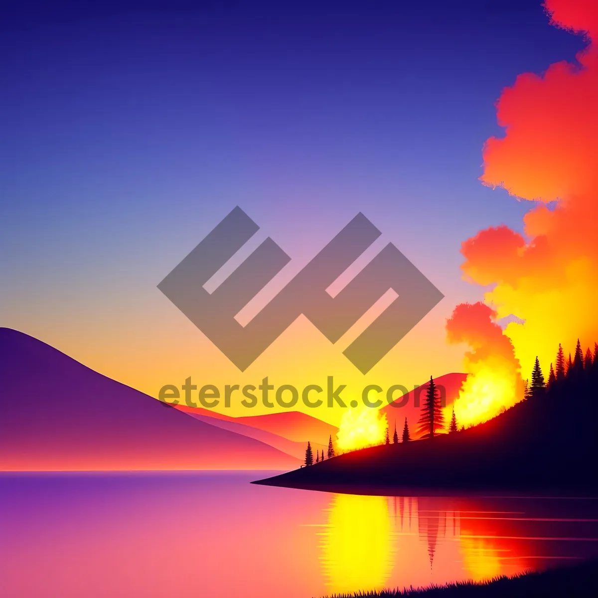 Picture of Vibrant Coastal Sunset Over Orange Horizon