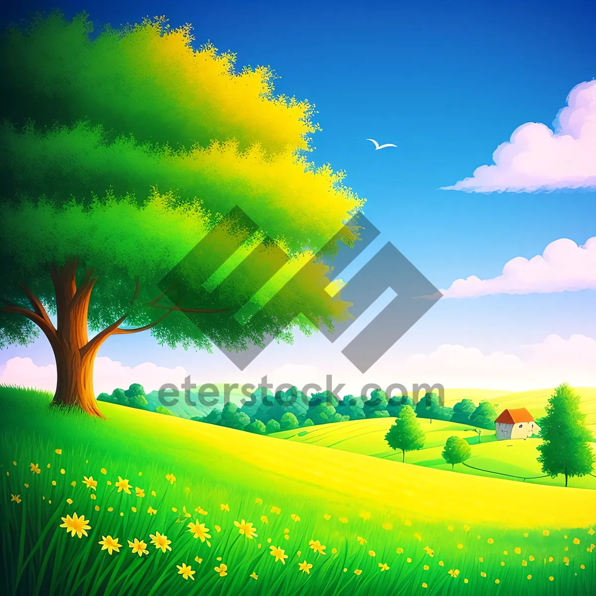 Picture of Serene Rural Sunset Over Meadow and Field