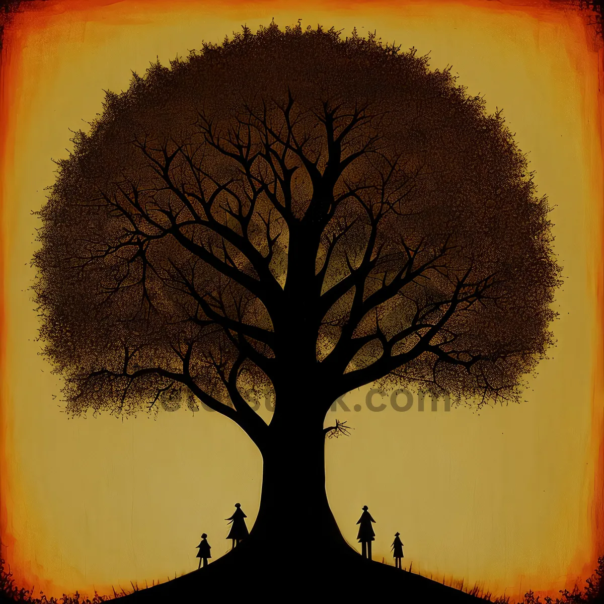 Picture of Sunlit Tree Silhouette with Leafy Lampshade