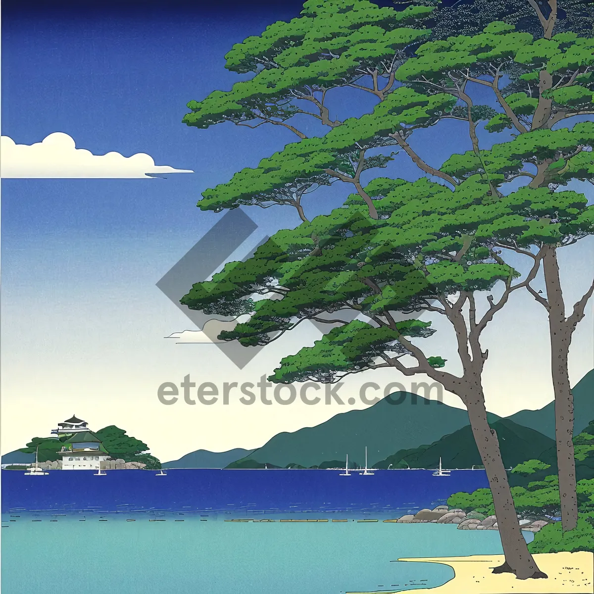 Picture of Tropical Island Paradise Beach Vacation Scene.