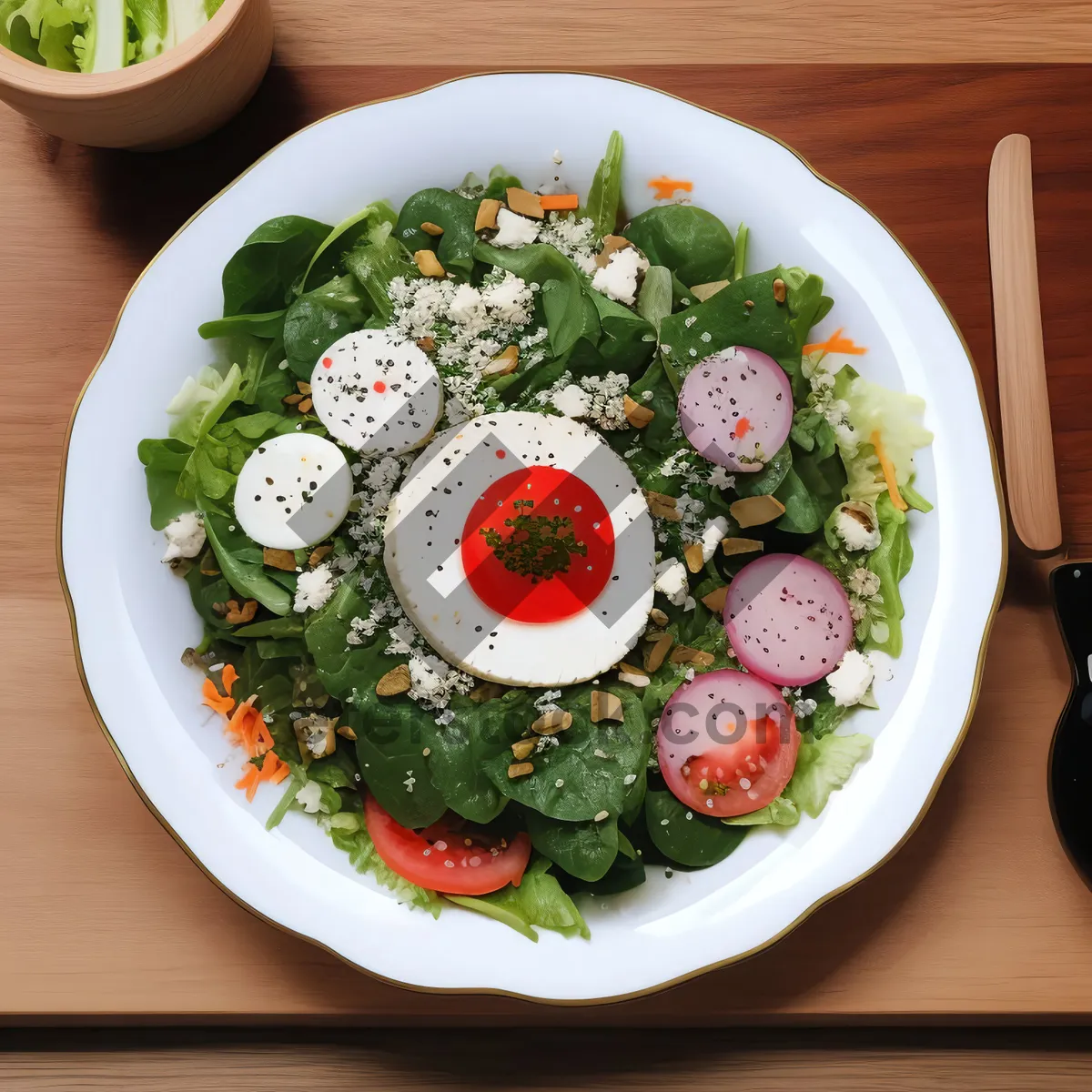 Picture of Delicious gourmet vegetable salad with cheese and meat