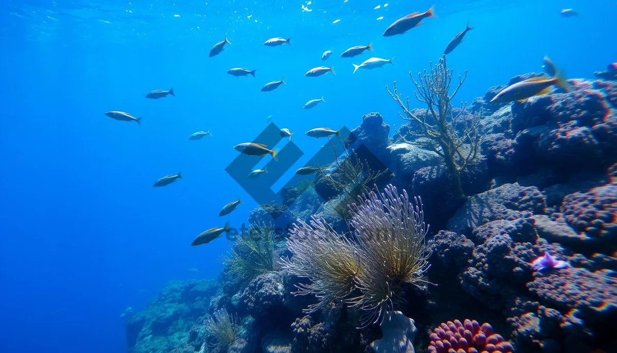 Picture of Colorful tropical fish swimming in sunlit coral reef.