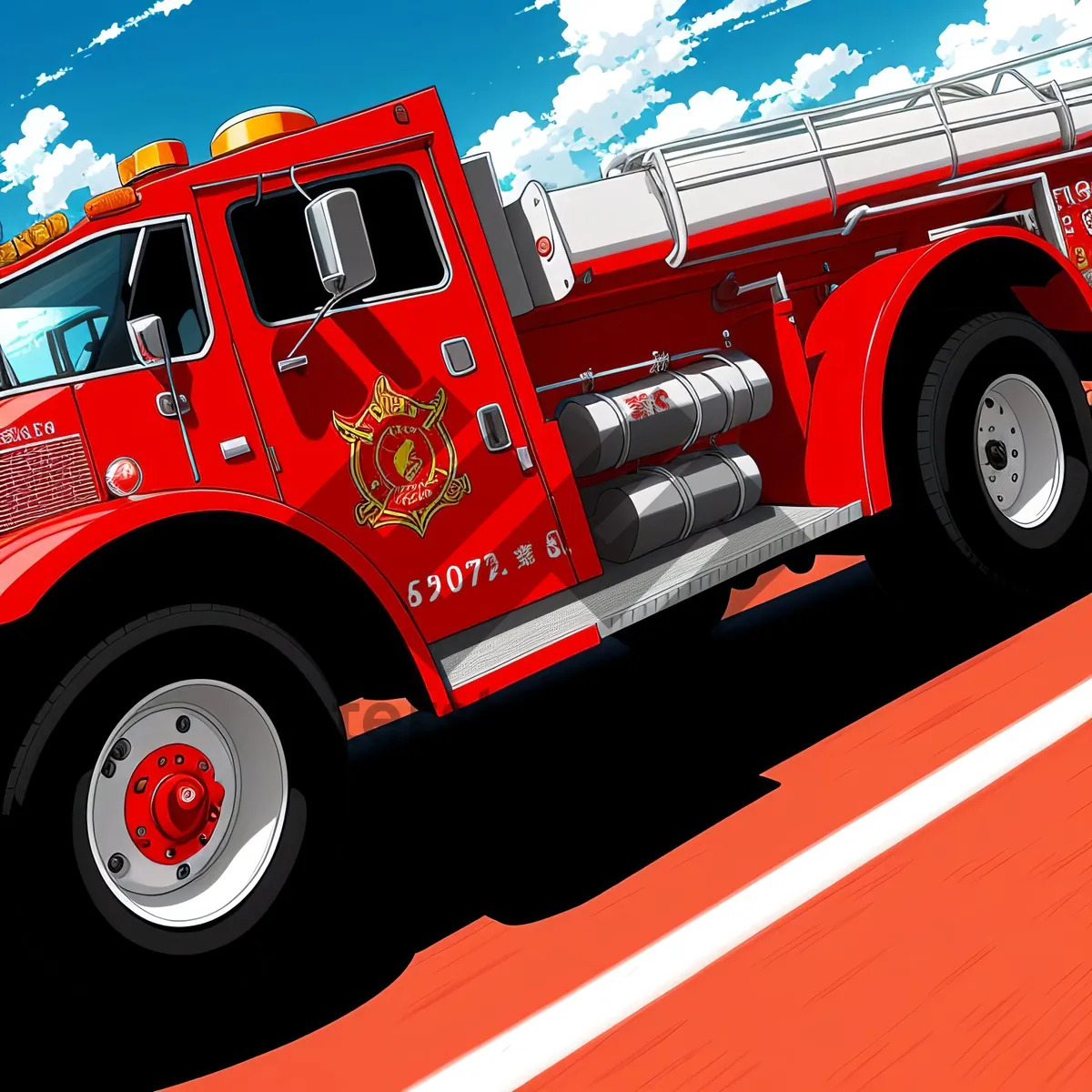 Picture of Emergency Fire Engine-Rescue Truck on Road