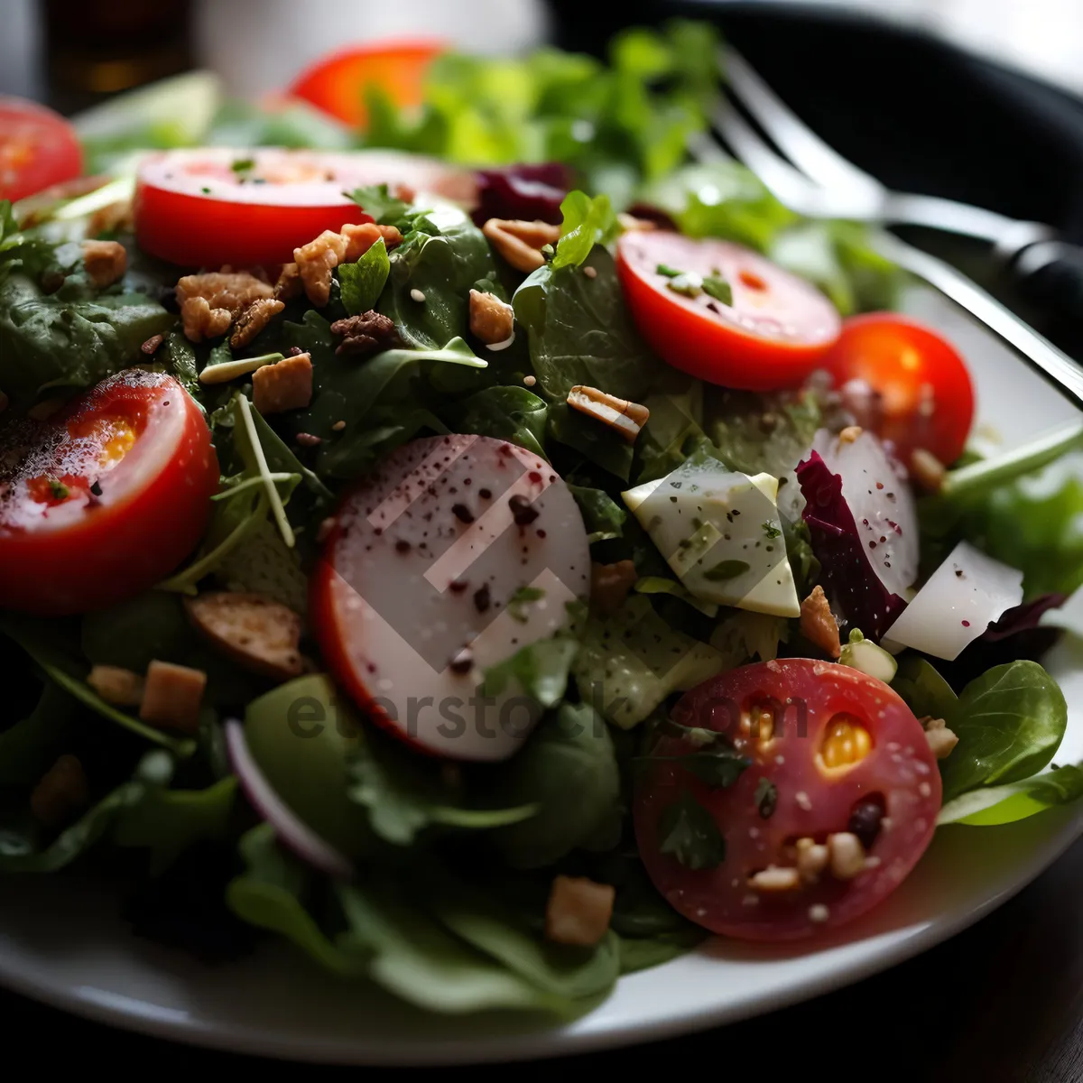 Picture of Fresh and Healthy Vegetable Salad with Cheese and Cherry Tomatoes