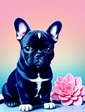 Purebred Bulldog Puppy Sitting in Studio Portrait
