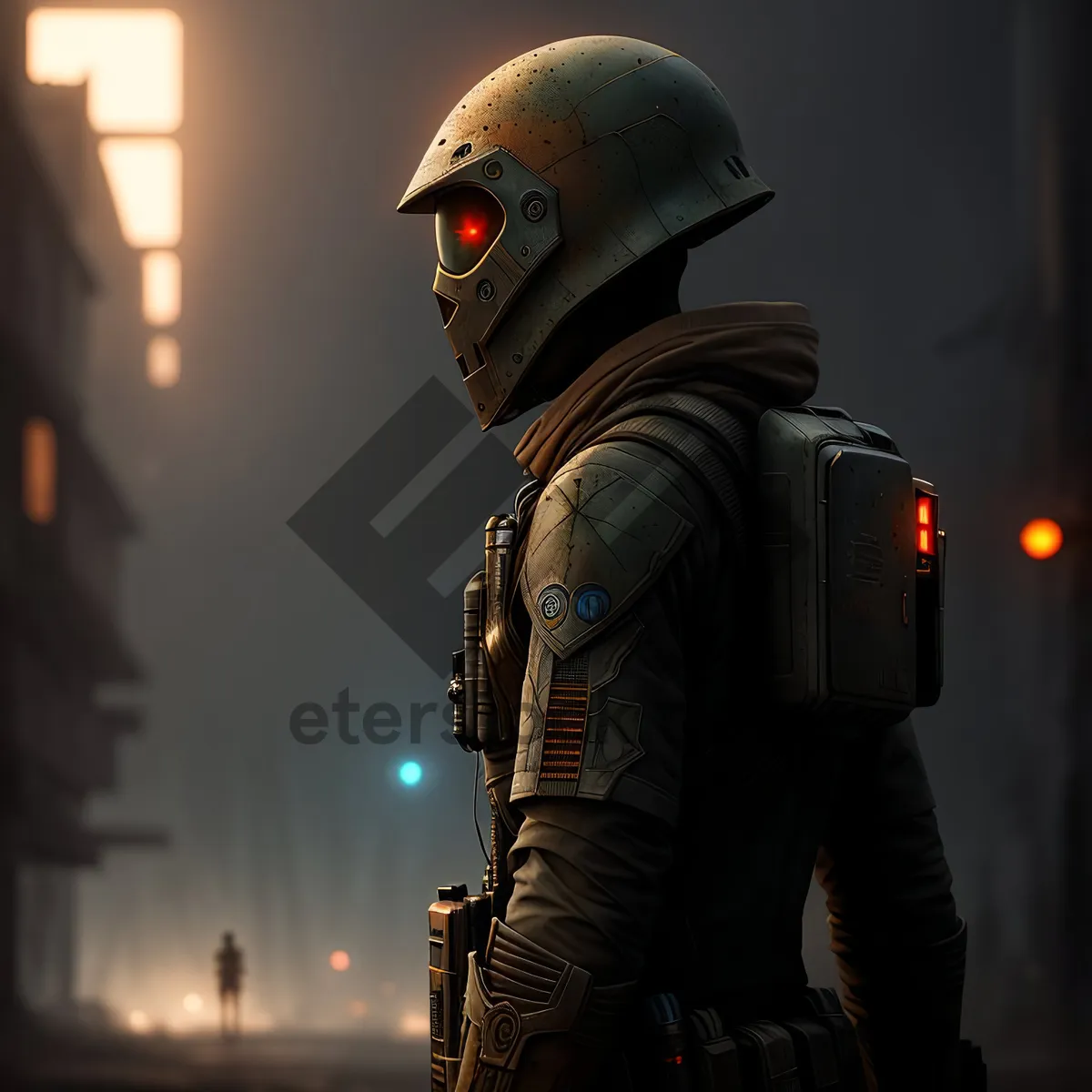 Picture of Warrior in Protective Military Helmet and Mask