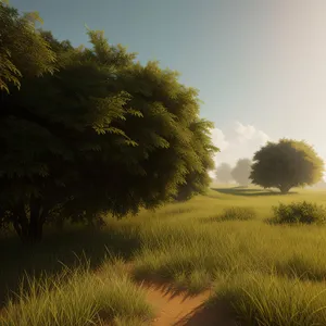 Idyllic rural landscape with vast wheat field under sunny sky