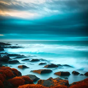 Vibrant Coastal Sunset Over Tranquil Seascape