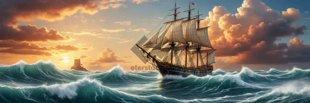 Picture of Pirate ship sailing on the vast ocean