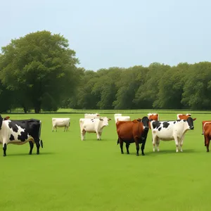 Serene Summer Countryside with Grazing Herd