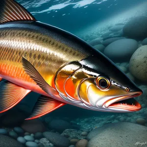 Colorful Underwater Marine Wildlife: Coho Salmon and Tuna in Coral Reef