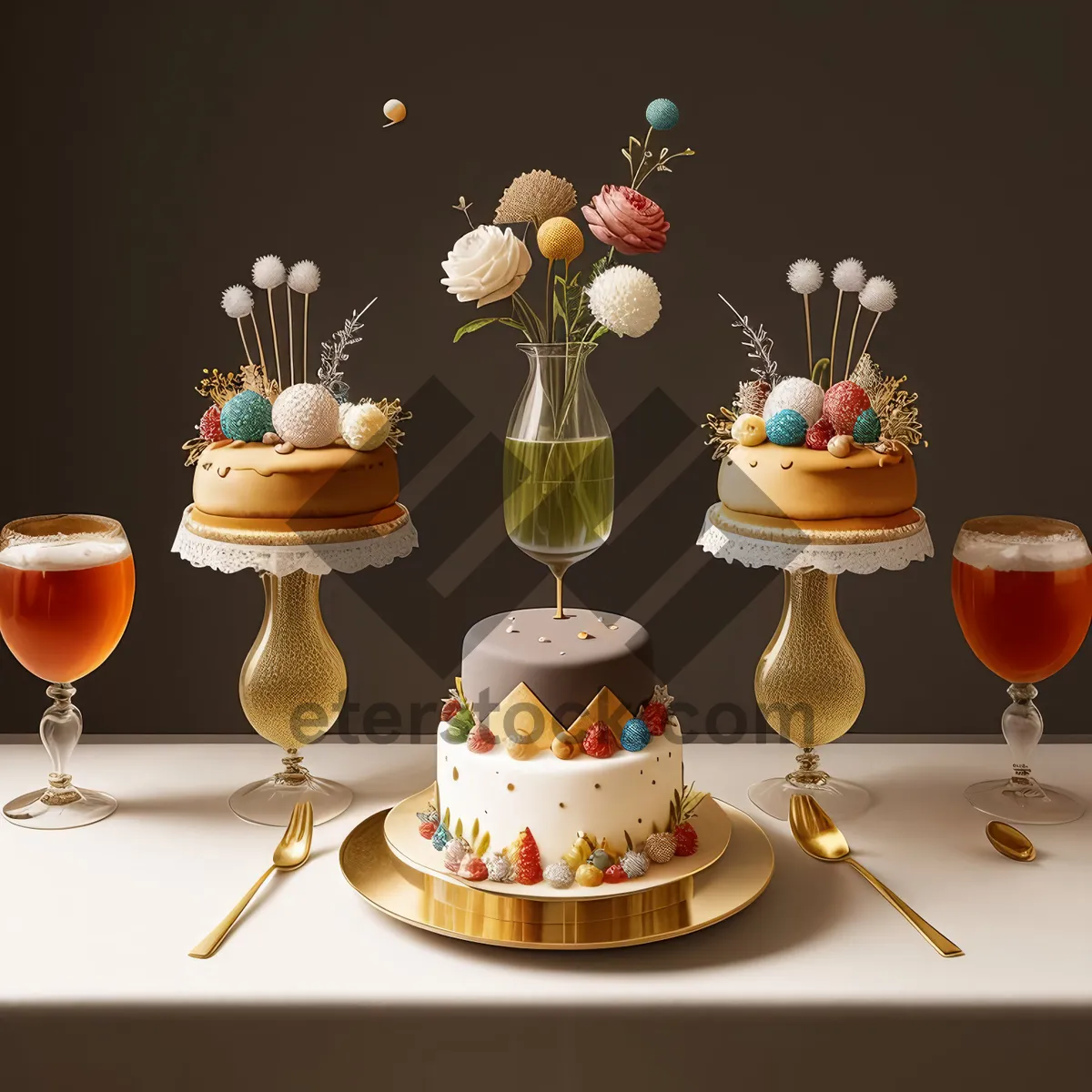 Picture of Restaurant table setting with wine glasses and champagne