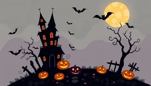 Halloween Night Silhouette Moon Cartoon Scene.