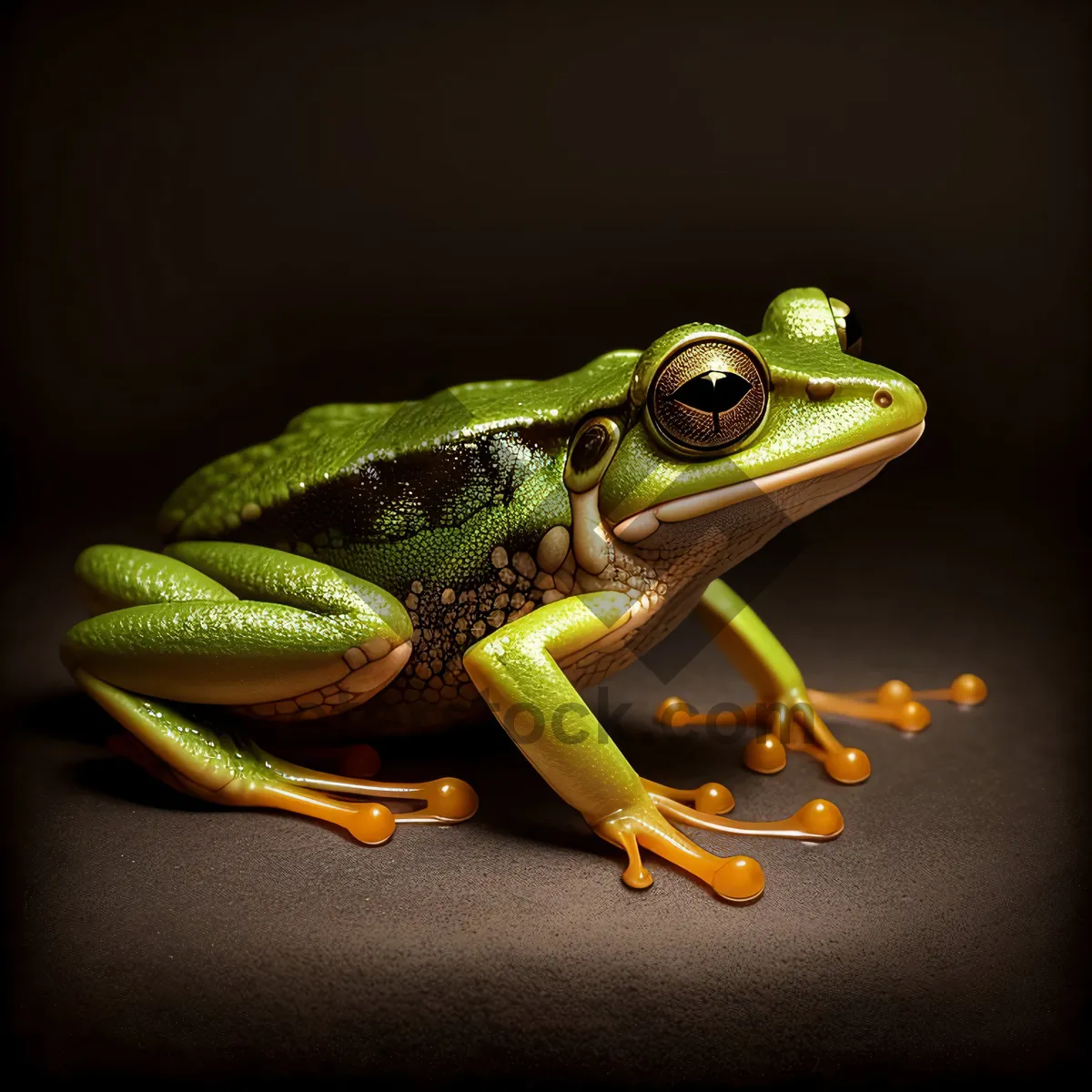 Picture of Crazy Eyed Tree Frog Leaning Out on Orange Tree