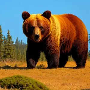 Wild Brown Bear Roaming Through Grass