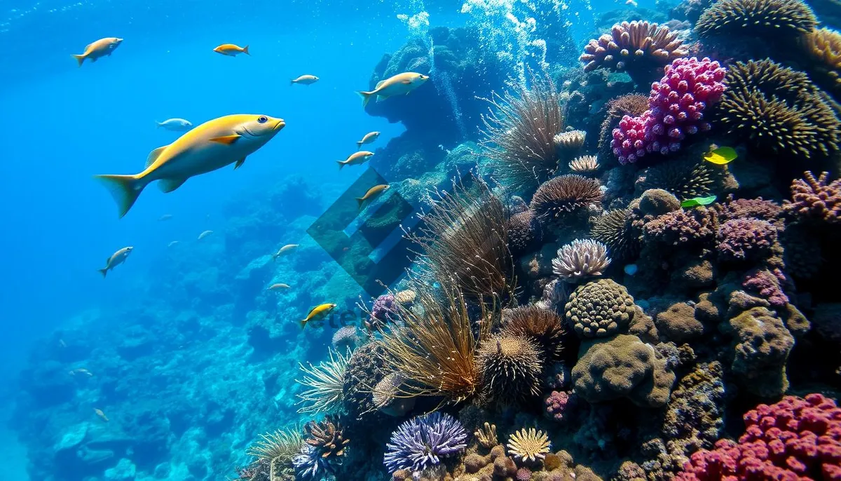 Picture of Colorful Tropical Fish on Coral Reef Underwater Dive.